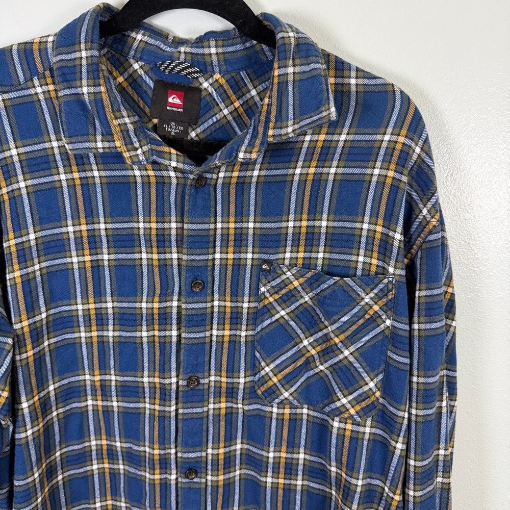 Quiksilver Men's Blue and Yellow Plaid Shirt Sz XL